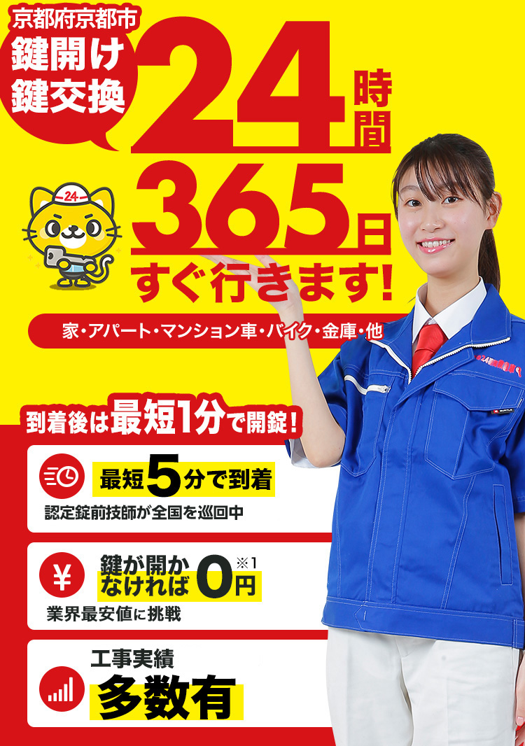 鍵開け、玄関鍵交換、修理京都
